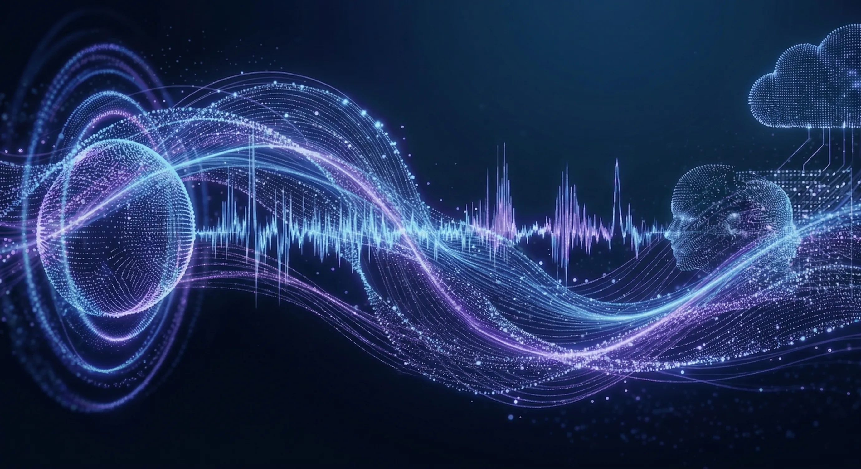 AI voice assistant visual interface showing audio waves